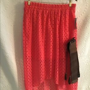 NO BOUNDARIES Peach High-Low Crocheted Skirt Sz L